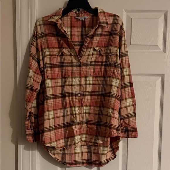 Old Navy Tops - Old Navy Pink and Brown Plaid Boyfriend Shirt